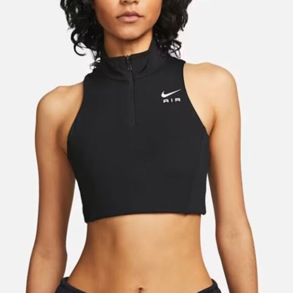 Nike Air Black Swoosh Mock Quarter Zip High Neck Sports Bra Plus Size XXL - Picture 1 of 6